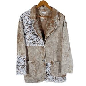 POL Women’s Boho Chic Corduroy Shacket S Pockets Lace Oversized Distressed